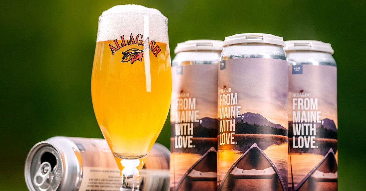 allagash golden beer with 4-pack tall boy cans