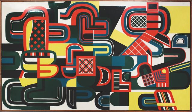 Jean Dewasne (1921-1999), Incantation Malgache, 1961, glycérophtalique sur toile, 132 x 226 cm, musée du Niel.