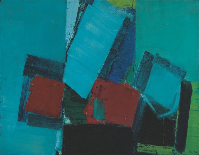 Olivier Debré (1920 - 1999), Nature morte, 1956, huile sur toile, 114,3 x 145,5 cm. Collection musée du Niel.